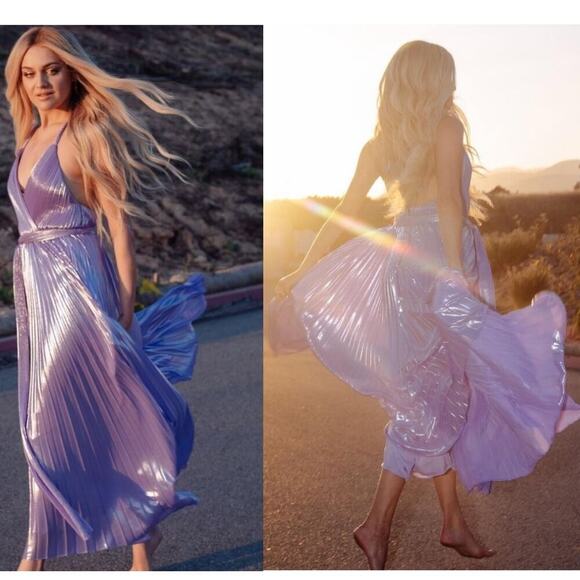 Alice + Olivia Sleeveless Arista Halter Neck Pleat Maxi Dress In Purple Size 8 - Picture 1 of 16
